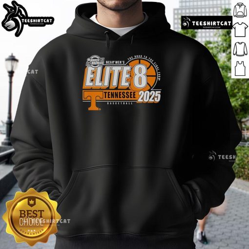 Official Tennessee Volunteers Elite 8 2025 Men's Basketball Hoodie in vibrant orange with team logo and stylish design.