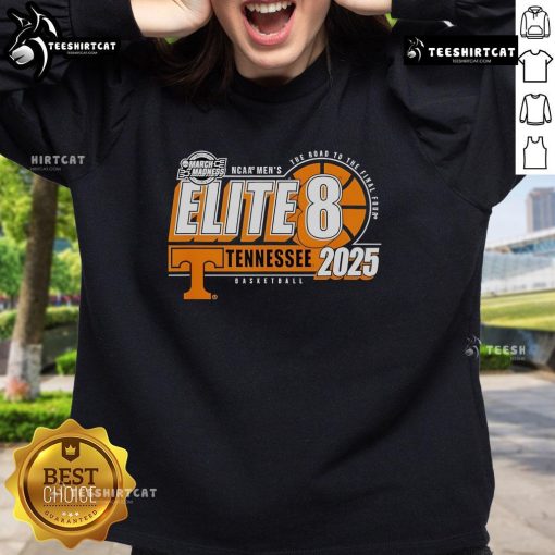 Alt Text: Official Tennessee Volunteers Elite 8 2025 Men's Basketball Sweatshirt featuring team logo and vibrant colors.