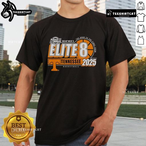 Official Tennessee Volunteers Elite 8 2025 Men's Basketball T-Shirt featuring team colors and logo, perfect for fans.
