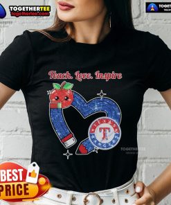 Official Texas Rangers Teacher Tee - 'Teach, Love, Inspire' design for passionate educators and baseball fans.