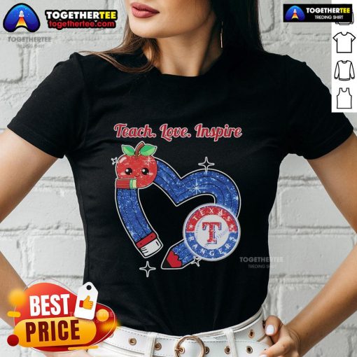 Official Texas Rangers Teacher Tee - 'Teach, Love, Inspire' design for passionate educators and baseball fans.