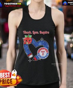 Alt Text: Official Texas Rangers Teacher Teach, Love, Inspire Heart Tank Top, perfect for passionate educators and fans.