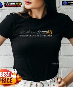 Official Evolution of Money Bitcoin BTC Crypto Ladies Tee showcasing modern cryptocurrency design and style.
