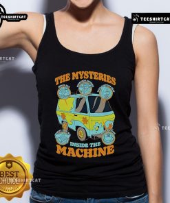 Alt Text: Official Scooby-Doo tank top featuring 'The Mysteries Inside The Machine' graphic design for fans.
