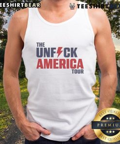 Alt Text: Official The Unfck America Tour tank top featuring bold graphics and a modern design for fans and supporters.