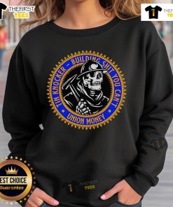 Alt Text: Official Tin Knocker Building sweatshirt featuring a skeleton design, perfect for union workers and enthusiasts.