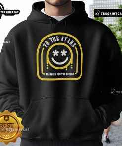 Official To The Stars Smiley Hoodie featuring a vibrant design, perfect for fans of stylish and futuristic apparel.