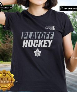 Alt Text: Official Toronto Maple Leafs Stanley Cup Playoffs 2025 ladies tee featuring team logo and playoff graphics.