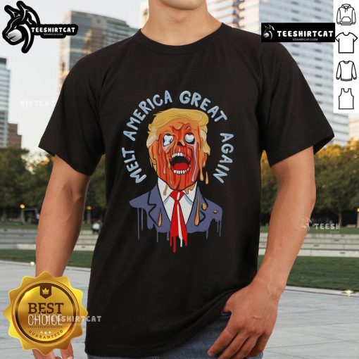Alt Text: Official Trump Melt America Great Again T-Shirt featuring bold graphics and patriotic colors, perfect for supporters.