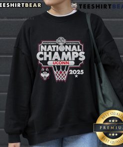 2025 NCAA Women's Basketball National Champions UConn Huskies sweatshirt featuring official team logo and bracket design.