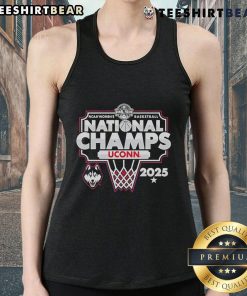 Alt Text: Official UConn Huskies 2025 NCAA Women's Basketball National Champions Bracket Tank Top in white with team logo.