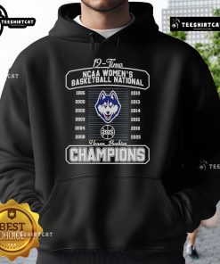 UConn Huskies Fanaticity 2025 NCAA Women's Basketball National Champions hoodie showcasing team pride and championship celebration.
