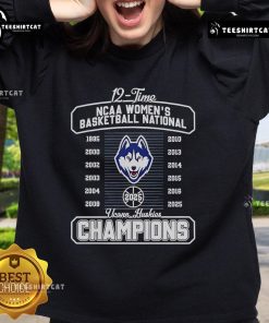 Alt Text: Official UConn Huskies Fanaticity 2025 NCAA Women's Basketball National Champions sweatshirt in navy blue.