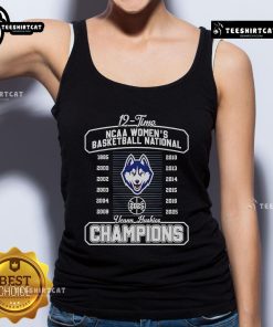 UConn Huskies Fanaticity 2025 NCAA Women's Basketball National Champions tank top in navy blue, perfect for loyal fans.