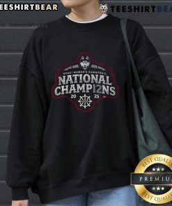 Alt Text: Official UConn Women's Basketball 2025 NCAA Champions logo sweatshirt featuring team colors and winning design.