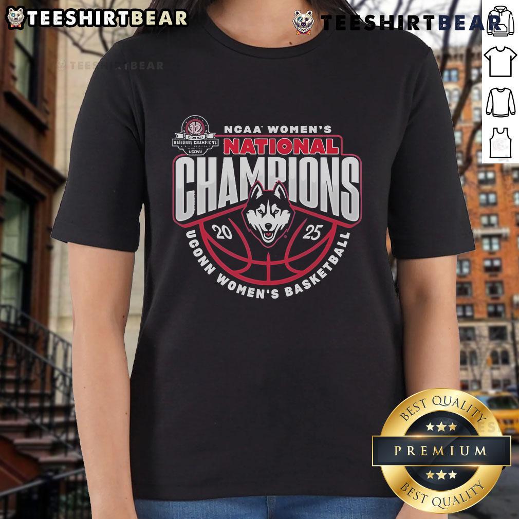 Official Uconn Women'S Basketball National Champions Traditional Ladies Tee Alt Text: Official UConn Women's Basketball National Champions traditional ladies tee in navy blue, celebrating the team's victory.