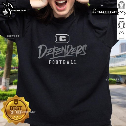 Stylized text sweatshirt featuring the official UFL DC Defenders logo, perfect for fans and casual wear.