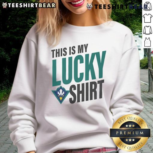 Official UNC Wilmington Seahawks sweatshirt showcasing team spirit and luck, perfect for fans and students alike.