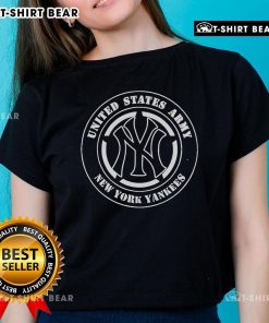 Alt Text: Official United States Army New York Yankees Military Appreciation Ladies Tee featuring team logo and patriotic design.