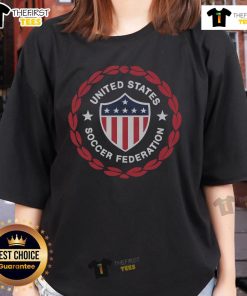 Official US Soccer Federation 1986 Crest Ladies Tee showcasing vintage design and patriotic colors for soccer fans.
