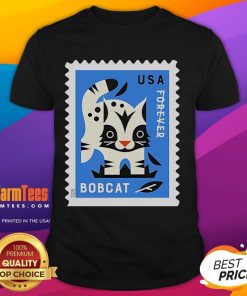 Official USA Bobcat Stamp T-Shirt featuring a bold graphic design, perfect for wildlife enthusiasts and casual wear.