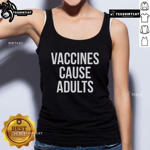 Adult wearing a tank top with the slogan 'Official Vaccines Cause' in a vibrant outdoor setting.