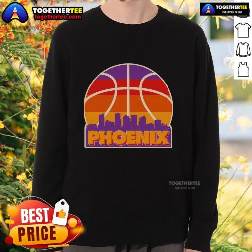 Vintage Phoenix basketball skyline logo sweatshirt in vibrant colors, perfect for sports fans and retro style enthusiasts.