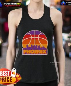 Official Vintage Phoenix Basketball Skyline Logo Tank Top featuring a retro design and vibrant colors for fans.