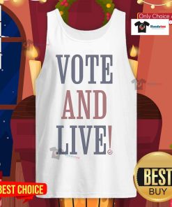 Alt Text: Official Vote and Live Turning Point USA (TPUSA) tank top featuring bold graphics for political activism.