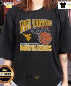 Alt Text: Official West Virginia Mountaineers 2025 Women's Basketball Net Ladies Tee featuring vibrant team colors and logo.