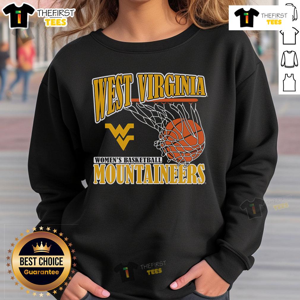 Official West Virginia Mountaineers 2025 W Basketball Net Sweatshirt Official West Virginia Mountaineers 2025 Women's Basketball Net Sweatshirt in navy blue with team logo.