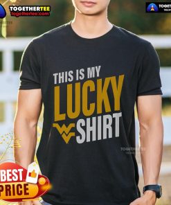 Alt Text: Official West Virginia Mountaineers This Is My Lucky T-Shirt featuring team colors and logo for fans and supporters.