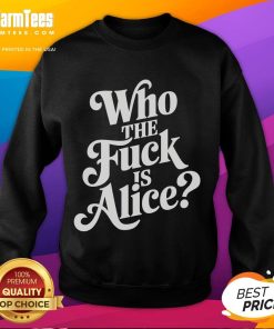 Official Who The Fck Is Alice Sweatshirt in black, featuring bold white text design, perfect for casual wear.