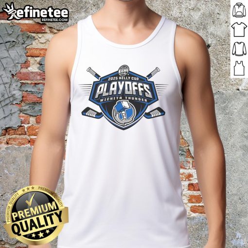 Official Wichita Thunder 2025 Kelly Cup Playoffs tank top featuring team logo and vibrant design for fans.