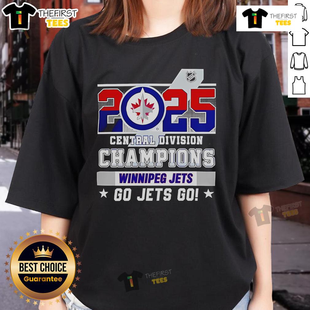 Official Winnipeg Jets 2025 Central Division Champions Go Jets Go Ladies Tee Official Winnipeg Jets 2025 Central Division Champions ladies tee featuring 'Go Jets Go' slogan and team colors.