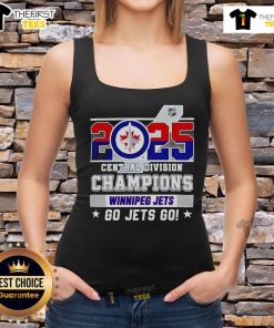Official Winnipeg Jets 2025 Central Division Champions tank top featuring 'Go Jets Go' design, perfect for fans.
