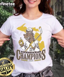 Official WMU Western Michigan Broncos Men's Ice Hockey NCAA National Champions 2025 mascot ladies tee shirt.