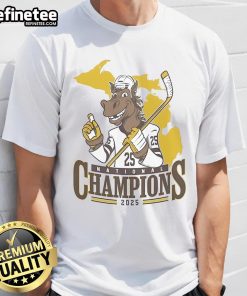 Official WM Western Michigan Broncos Men's Ice Hockey NCAA National Champions 2025 mascot t-shirt design showcased.