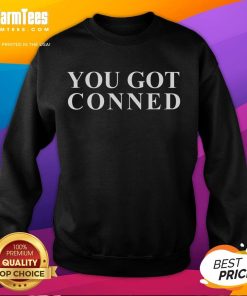 Alt Text: Funny Trump sweatshirt with You Got Conned slogan, perfect for humor lovers and political enthusiasts.