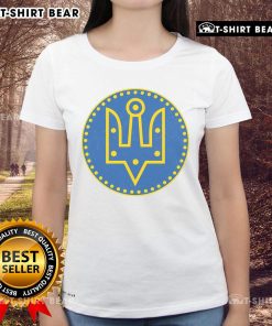 Official Zelensky Tryzub Ladies Tee featuring a stylish design with the Tryzub emblem, perfect for supporters of Ukraine.