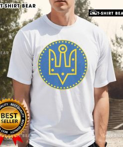 Alt Text: Official Zelensky Tryzub T-Shirt featuring the Ukrainian trident symbol in vibrant colors on a stylish black tee.