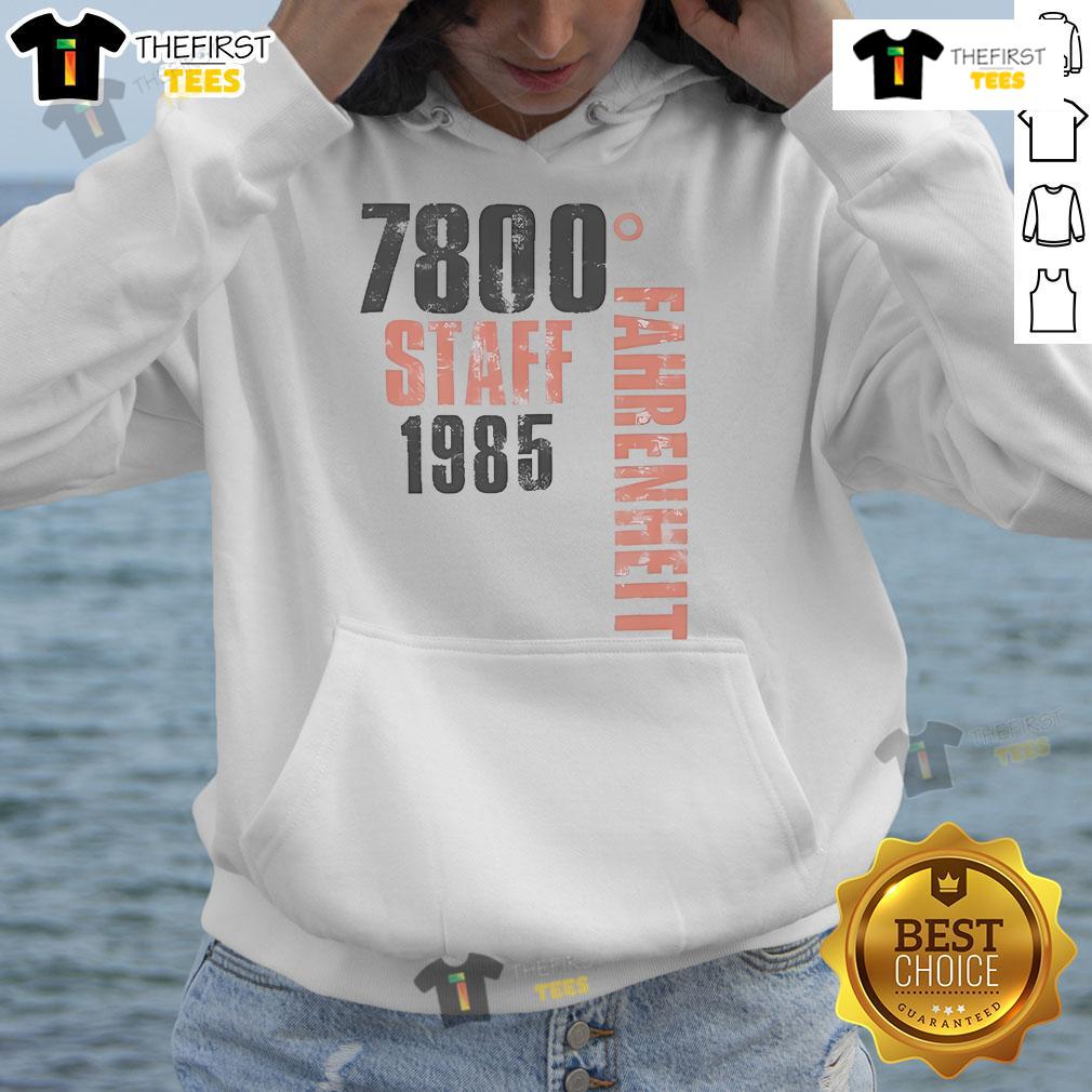 Original Bon Jovi 7800° Fahrenheit Staff 1985 Hoodie Alt Text: Original Bon Jovi 7800 Fahrenheit Staff 1985 Hoodie featuring vintage design and iconic band logo.