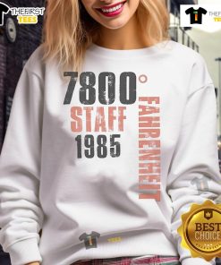 Alt Text: Original Bon Jovi 7800 Fahrenheit staff sweatshirt from 1985 featuring the band's iconic logo and vintage design.