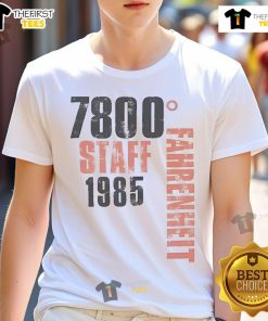 Alt Text: Original Bon Jovi 7800 Fahrenheit Staff 1985 T-Shirt featuring bold graphics and vintage design for rock music fans.