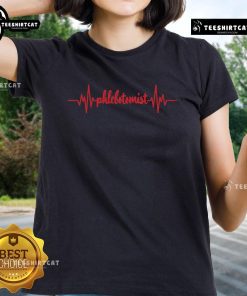 Original Phlebotomist Heartbeat Tee featuring a syringe and blood design for nurse ladies, perfect for phlebotomy professionals.