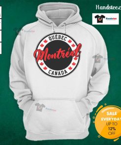 Original Quebec Montreal Canada script circle leaf hoodie design featuring vibrant colors and stylish graphics.