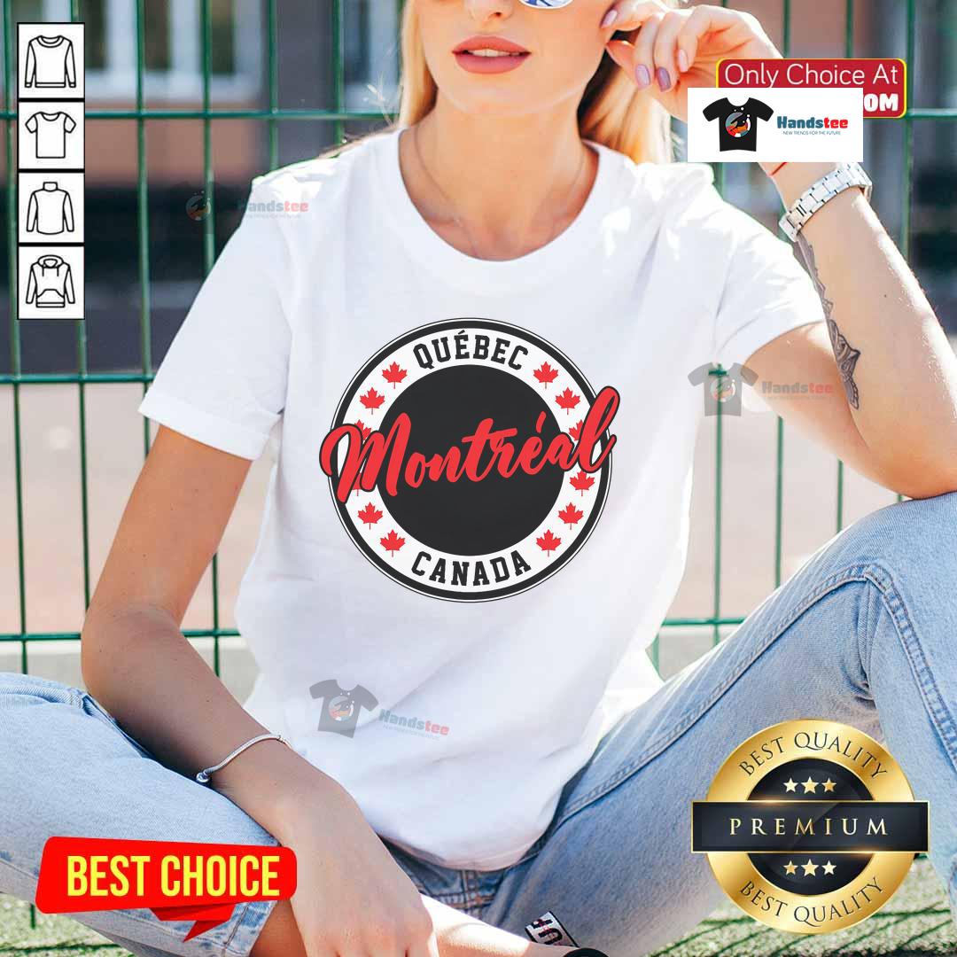 Original Quebec Montreal Canada Script Circle Leaf Ladies Tee Original Quebec Montreal Canada script circle leaf design on a ladies tee shirt, perfect for casual wear.