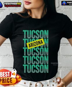 Alt Text: Original Tucson Arizona Repeat Logo Ladies Tee in vibrant colors, perfect for casual wear and showcasing local pride.