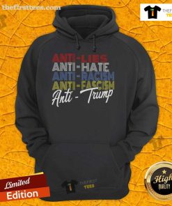 Premium anti-hate hoodie featuring bold stripes, promoting anti-racism and anti-fascism, ideal for activism and awareness.