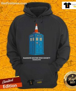 Alt Text: Premium Glasgow Doctor Who Society hoodie featuring a stylish design, perfect for fans of the iconic series.